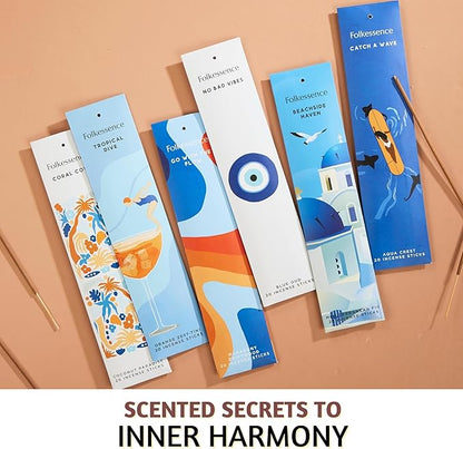 Folkulture Incense Sticks (120 Sticks) | Set of 6 Premium Summer Incense Stick for Mediation, Aromatherapy,Gifts| No Charcoal, Organic, Non Toxic, 45 Mins, Long Burning Summer Scents Insence-Sticks