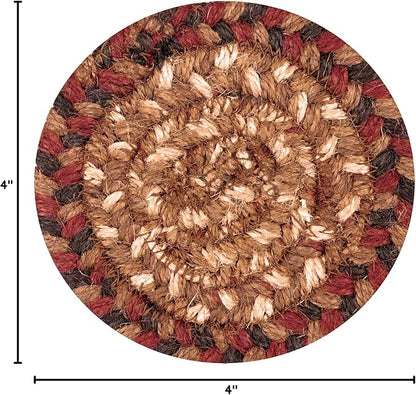 Homespice Gingerbread Jute Woven Rope Coasters 4", Warm Country Decor, Set of 6, Brown - Durable, Absorbs Moisture, Easy to Clean and Protects Furniture