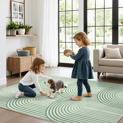 Moynesa Machine Washable 6x9 Area Rugs for Living Room, Ultra-Thin Soft Boho Abstract Bedroom Rug Non Slip, Mid Century Modern Green Large Indoor Carpet for Office Classroom Playroom