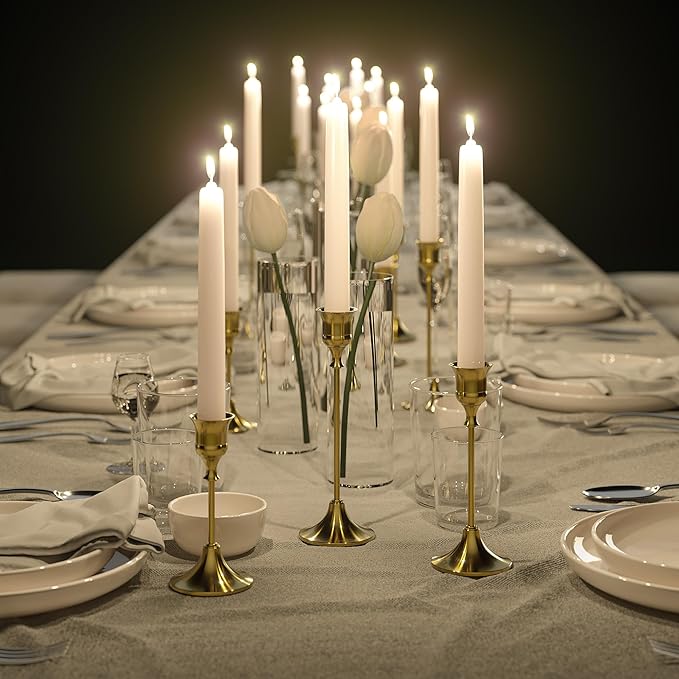 FSyueyun Brass Candlestick Holders Set of 2, Elegant Metal Candlestick Holders for Vintage Taper Candle Holders, Perfect for Table Centerpieces, Fireplace, Home Decor, Weddings and Party Decorations