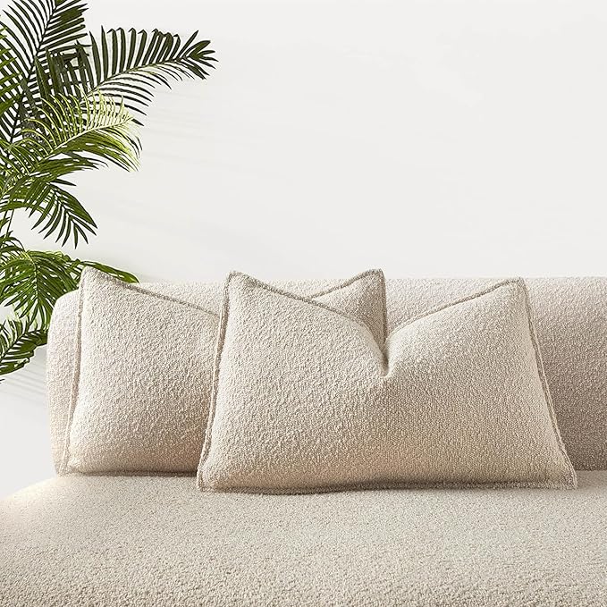 JUSPURBET 14x24 Pillow Covers Set of 2 Decorative Throw Pillow Covers Case for Couch Sofa Bed Soft Boucle Textured Lumbar Cushion Covers with Hidden Zipper for Home Decor Living Room,Beige