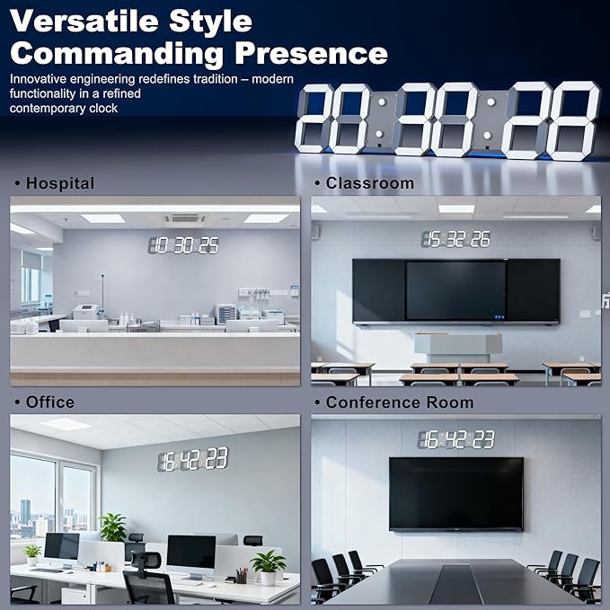 Large Digital Wall Clock 27" with Remote Control,3D Led Clock Adjustable Brightness Timer 12/24 Hr Time/Date/Temperature for Living Room/Office/Restaurant
