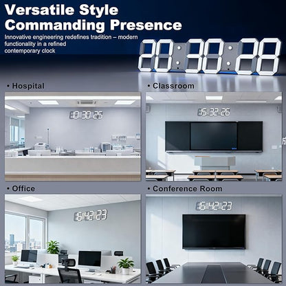 Large Digital Wall Clock 27" with Remote Control,3D Led Clock Adjustable Brightness Timer 12/24 Hr Time/Date/Temperature for Living Room/Office/Restaurant