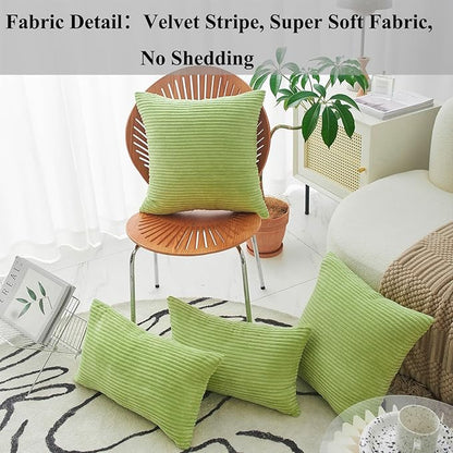 Home Brilliant Spring Pillow Covers 24x24 Set of 2 Soft Plush Corduroy Euro Sham Square Pillow Covers for Bedroom Couch Decor, 24 x 24 inch, Apple Green