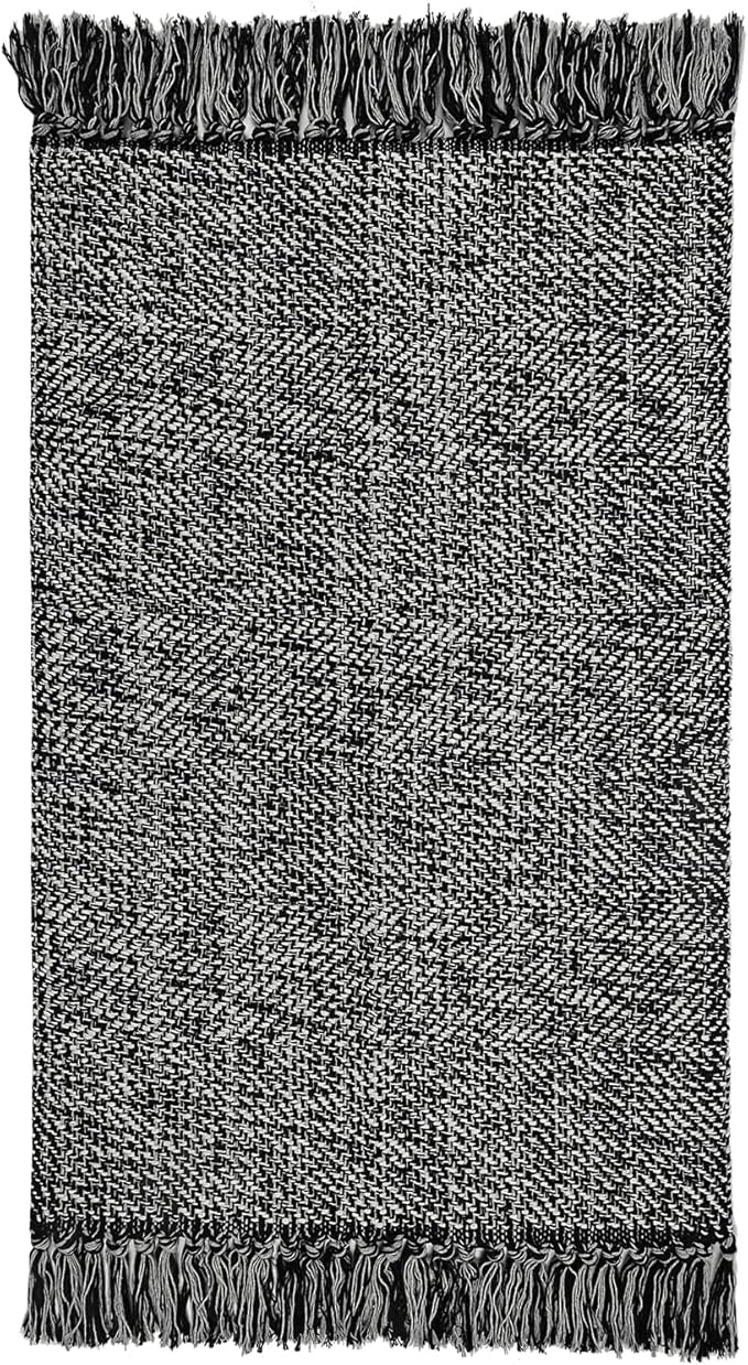 Collive Hallway Runner Rug, 2' x 5' Soft Washable Kitchen Runner Rug, Black Contemporary Modern Laundry Room Rugs Indoor Hand-Woven Cotton Carpet for Bedroom Entryway Front Door Farmhouse