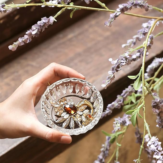 Set of 2 Crystal Jewelry Dish Trays 3.1in Clear Round Trinket Ring Holders for Wedding, Birthday, Anniversary, Christmas Decor