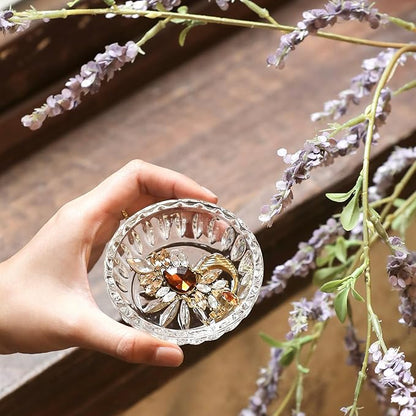 Set of 2 Crystal Jewelry Dish Trays 3.1in Clear Round Trinket Ring Holders for Wedding, Birthday, Anniversary, Christmas Decor