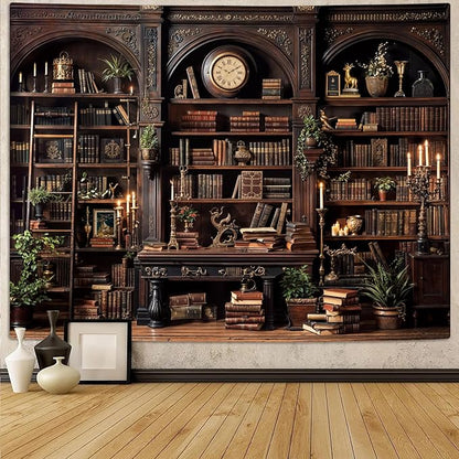 YEXIT Vintage Bookshelf Tapestriey, Retro Library backdrop Wall Tapestries, Old Books on Shelf Classical Study Room Living Room Dorm Bedroom 60×80 inch