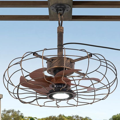 20" Outdoor Ceiling Fan with Light, with Remote and App Remote, IP65 Waterproof Gazebo Hanging Fan, 3CCT Dimmable, Portable Plug in Ceiling Fan with Cord Hook for Patio Porch Pergola (Antique Bronze)