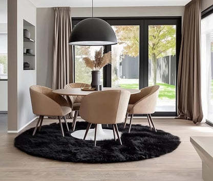 Super Area Rugs Ultra Soft & Fluffy Faux Sheepskin Rug, Black 5 X 5 Round Carpet for Bedroom Living Room