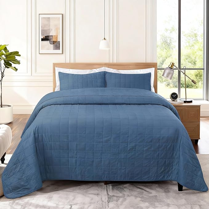 Quilt Bedding Set King Size - Cotton Soft Lightweight Bedspread Quilts Comforter Coverlet Sets Geometric Pattern with 2 Pillow Shams for All Season, 98x106 inches