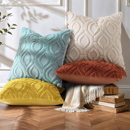 decorUhome Spring Euro Sham Throw Pillow Covers 24x24 Inch Set of 2, Soft Plush Faux Wool Beige Solid Couch Pillow Covers, Accent Farmhouse Neutral Square Pillow Cases for Sofa Bed Living Room