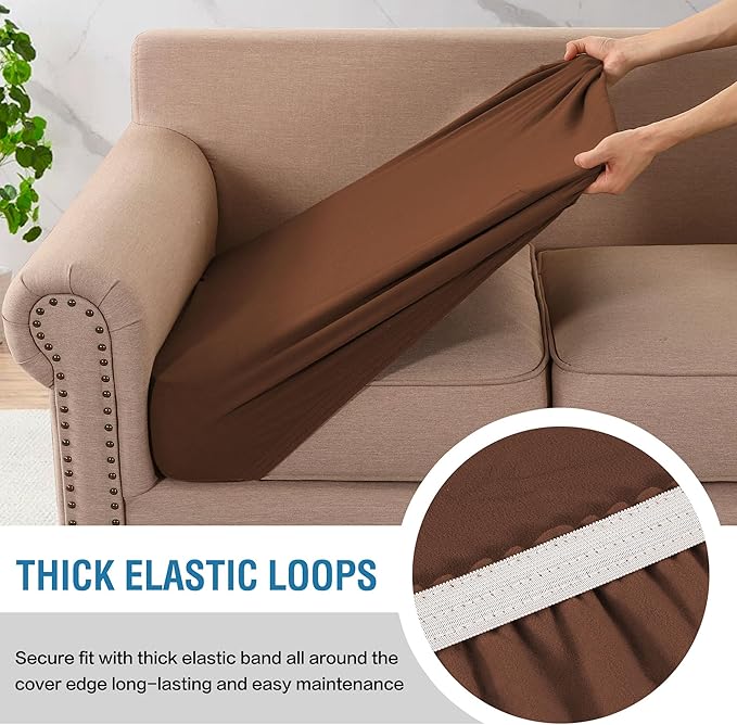H.VERSAILTEX Fleece Couch Cushion Covers Stretch Loveseat Covers for 2 Cushion Couch Loveseat Covers Comfortable and Durable Fabric (2 Piece Loveseat Cushion Cover, Caramel)