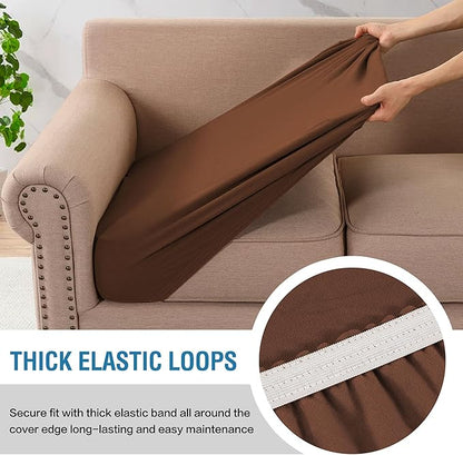 H.VERSAILTEX Fleece Couch Cushion Covers Stretch Loveseat Covers for 2 Cushion Couch Loveseat Covers Comfortable and Durable Fabric (2 Piece Loveseat Cushion Cover, Caramel)