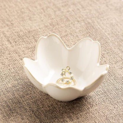 Ceramic Ring Holder Tray - Decorative Floral Trinket Bowl for Jewelry Storage & Vanity Decor(white)