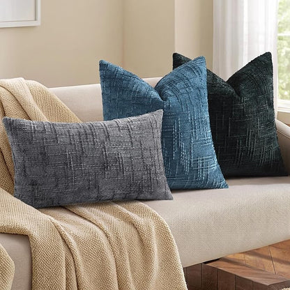 decorUhome Spring Navy Blue Chenille Throw Pillow Covers 18x18 Set of 2 Textured Slubby Couch Pillow Covers Farmhouse Accent Modern Neutral Decorative Pillow Cases for Bed Sofa Living Room