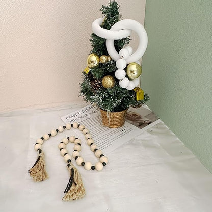2 pcs Decorative Wood Knot Link Chain and Bead Decor, White Wooden Knot Decor for Coffee Table Farmhouse Decortive for Home Boho Modern Shelf Decortion(White)