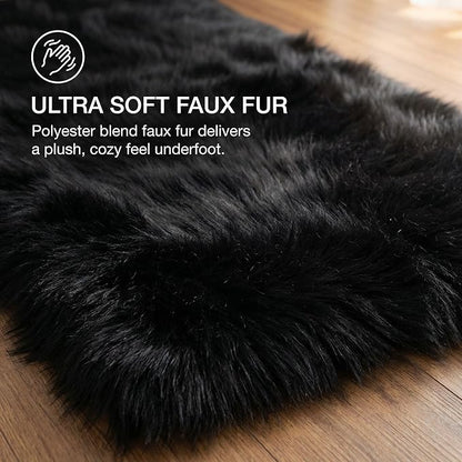 Super Area Rugs Ultra Soft & Fluffy Faux Sheepskin Rug, Black 2 x 3 Feet Carpet for Bedroom Living Room