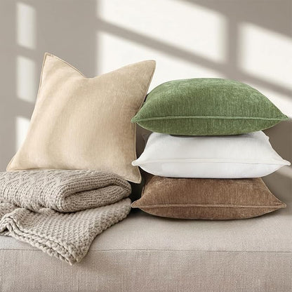 decorUhome Spring Couch Throw Pillow Covers 16x16 Set of 2, Decorative Soft Velvet Neutral Chenille Pillow Covers with Elegant Design for Sofa Bed Living Room Home Decor, Dark Brown