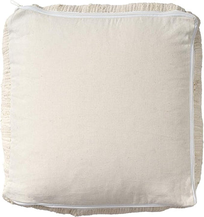 LR Home Birch/Silver Bordered Hand-Loomed Cotton Blend Cube Pouf with Jute Braid for Home Décor | Transitional Foot Rest for Bedroom & Living Room | 18 x 18 x 18 Stuffed Ottoman for Seating