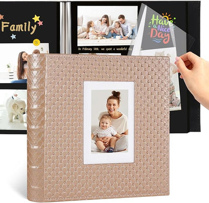 RECUTMS Photo Album 4x6 5x7 8x10 Size Button Grain Leather DIY 60 Pages Scrap Photo Book Baby Picture Album Family Scrapbook Wedding Anniversary Self Adhesive Handmake Scrap Book（Brown）