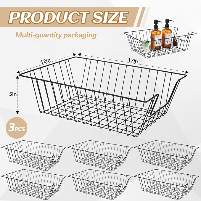Yeaqee 3 Pcs Letter Tray Wire Paper Trays Stackable File Desk Organizer Metal File Paper Holder Basket for Desk Desktop Letter Storage for Office Home Classroom School (Black,14'' X 10'' X 3'')