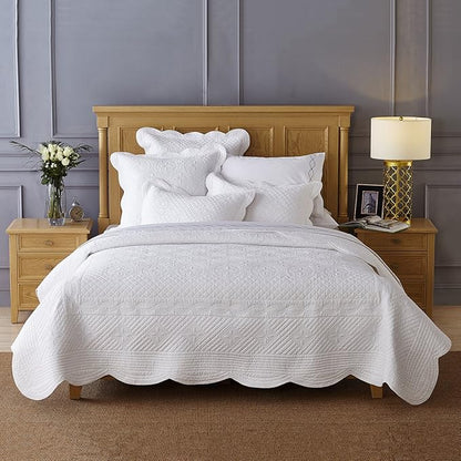 Calla Angel Sage Garden Luxury Pure Cotton Quilt, Queen, White