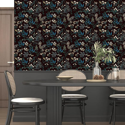 Vintage Green Wallpaper Peel and Stick Dark Floral Wallpaper 17.5'' x 393'' Green Leaf Contact Paper Vinyl Waterproof Self Adhesive Boho Botanical Wall Paper for Bedroom Cabinet Décor