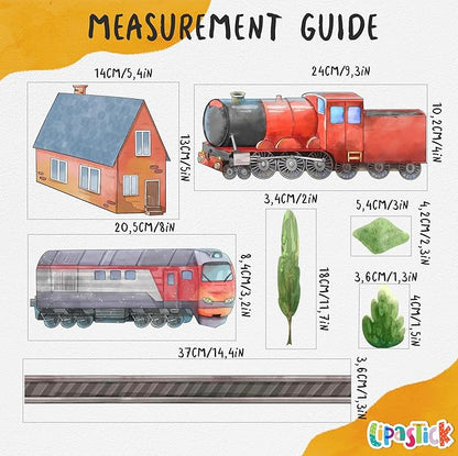 Train Wall Decals for Kids by Lipastick - Educational Railroad Wall Stickers for Boys and Girls - Peel and Stick Locomotive, Carriage, Wagon Wall Decals for Nursery, Playroom, Bedroom Decor -L Size
