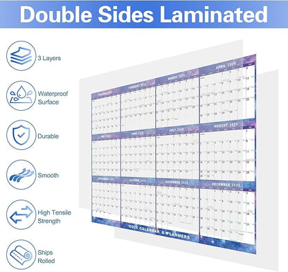 24" x 36" 2026 Wall Calendar Dry Erase - Large Starry Sky Calendar Wet & Dry Erasable Laminated 12 Month Annual Yearly Planner, Reversible, Horizontal/Vertical (2026 Wall Calendar)