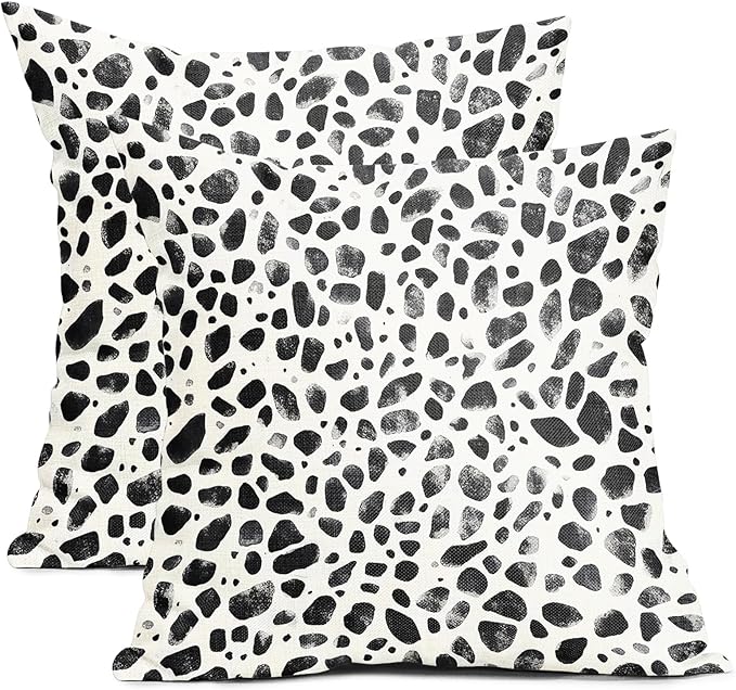 Polka Dot Pillow Covers 18x18 Set of 2 Decorations Black Cream Throw Pillow Covers Boho Decor Brush Strokes Pillowcases Modern Trendy Pattern Farmhouse Soft Cozy for Sofa Bed Home Decorative