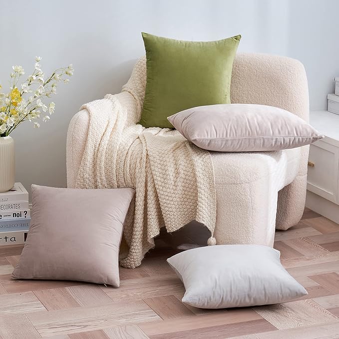 EMEMA Pack of 2 Velvet Pillow Covers Decorative Square Pillowcase Soft Solid Cushion Case for Sofa Bedroom Car 18x18 Inch Sage Green