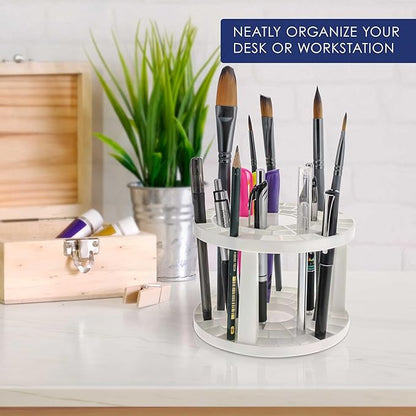 U.S. Art Supply Plastic Artist Round 50 Hole Paint Brush Holder and Organizer - Rack Holds Paintbrushes, Makeup Cosmetic Brushes, Pencils, Pens, Markers, Art Tools, Desk Stand - Students, Teachers