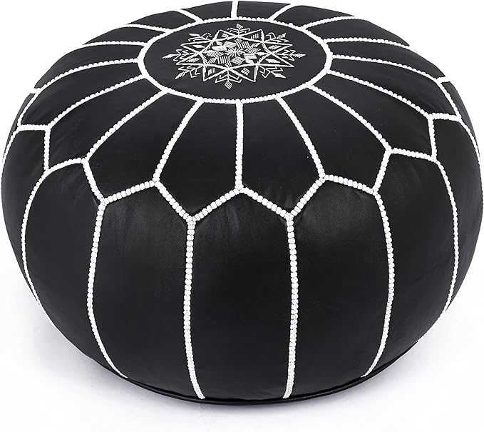 Marrakesh Gallery Genuine Leather Round Pouf Unstuffed - Moroccan Ottoman Footstool, Footrest Cover - Boho Decor - Bohemian Living Room, Bedroom, Kids Room, Gift & Wedding