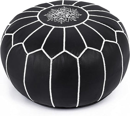 Marrakesh Gallery Genuine Leather Round Pouf Unstuffed - Moroccan Ottoman Footstool, Footrest Cover - Boho Decor - Bohemian Living Room, Bedroom, Kids Room, Gift & Wedding