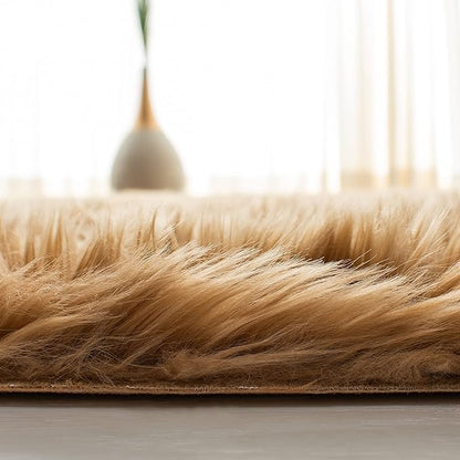 SAFAVIEH Faux Sheep Skin Collection 8' x 10' Camel FSS115E Silken Glam 2.35-inch Thick Area Rug