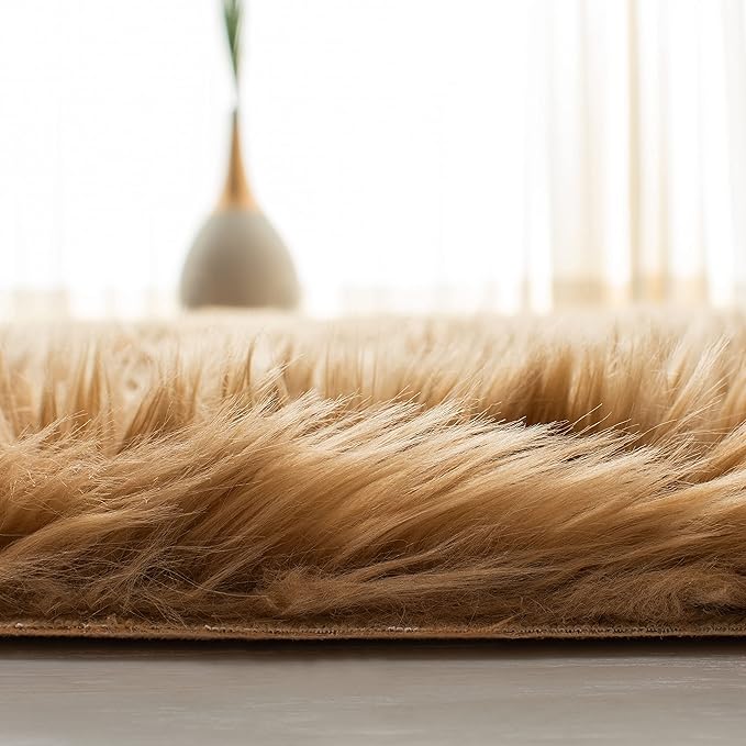SAFAVIEH Faux Sheep Skin Collection 2'6" x 8' Camel FSS115E Silken Glam 2.35-inch Thick Runner Rug