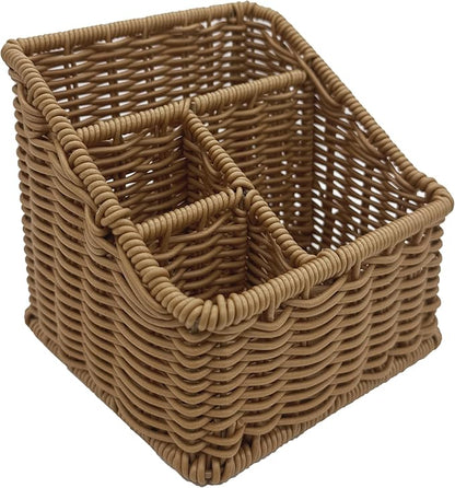 Rattan Remote Control Holder, Wicker Desk Organizer Basket for TV Remotes, Office Supplies, Makeup Brushes, Handwoven Storage Caddy for Tabletop, Shelf, or Kitchen Use (Natural Brown)