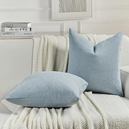 FUTEI Denim Blue Chenille Decorative Throw Pillow Covers 18x18 Inch Set of 2,Soft Cozy Faux Linen Textured Cushion Case,Farmhouse Home Decor for Couch Living Room