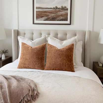 MIULEE Pack of 2 Decorative Throw Pillow Covers Soft Chenille Throw Pillows Solid Neutral Farmhouse Textured Cushion Covers Morden Home Decor for Couch Sofa Bedroom Living Room 20x20 Inch,Dark Brown