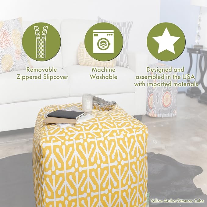 Majestic Home Goods Black Large Polka Dot Indoor Bean Bag Ottoman Pouf Cube L W x 17" H, 17" x 16" x 16",