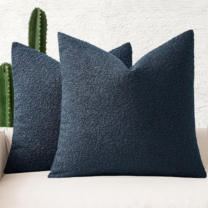 MIULEE 18x18 Inch Decorative Pillow Covers for Couch Bed Set of 2 Textured Boucle Neutral Winter Throw Pillows Navy Blue Accent Solid Cushion Pillowcases Sofa Livingroom Home Decor