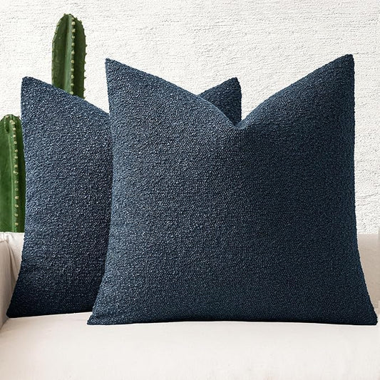 MIULEE 20x20 Inch Decorative Pillow Covers for Couch Bed Set of 2 Textured Boucle Neutral Winter Throw Pillows Navy Blue Accent Solid Cushion Pillowcases Sofa Livingroom Home Decor