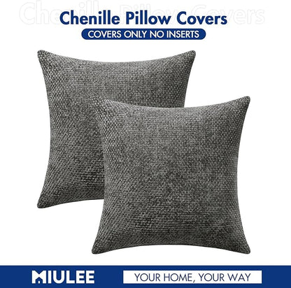 MIULEE Pack of 2 Couch Throw Pillow Covers 18x18 Inch Dark Gray Modern Boho Accent Decorative Pillow Covers Soft Chenille Farmhouse Cushion Covers for Home Decor Bed Sofa Living Room