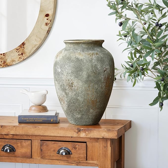 LuxenHome Ceramic Flower Vase, 13'' Gold and Brown Terracotta Urn Vase, Rustic Pottery for Dining Table Entry Way Table Home Decor, Farmhouse Vintage Pottery Living Room Home Decor