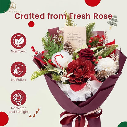 TINGE TIME Preserved Flowers Bouquet, New Year Faux Rose Bouquets, Artificial Flowers Poinsettia Faux Flowers, for Christmas Centerpiece Table Home Holiday Party