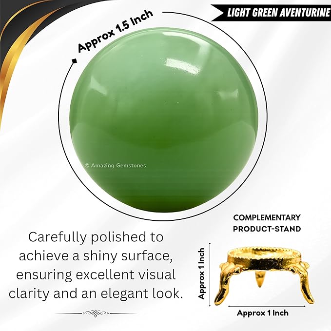 Amazing Gemstone Green Aventurine Crystal Ball with Stand - 1.5 Inches Crystal Sphere Meditation Balls for Witchcraft and Decorative Balls