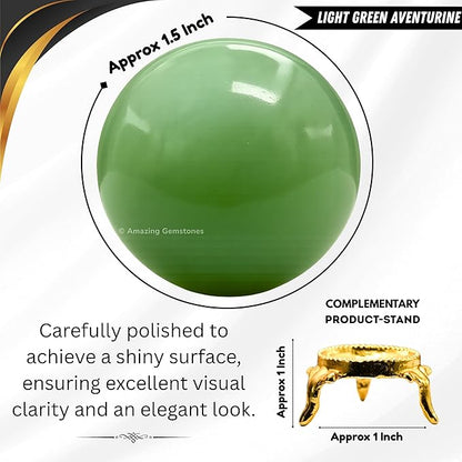 Amazing Gemstone Green Aventurine Crystal Ball with Stand - 1.5 Inches Crystal Sphere Meditation Balls for Witchcraft and Decorative Balls