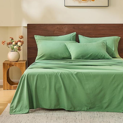 MEISHANG 100% French Pure Linen Sheets King Size - Bed Sheets 4 Piece Sets, Soft Durable Flax Linen, Anti-Tear Breathable Oeko-Tex Certified with 16" Deep Pocket (Sage Green)