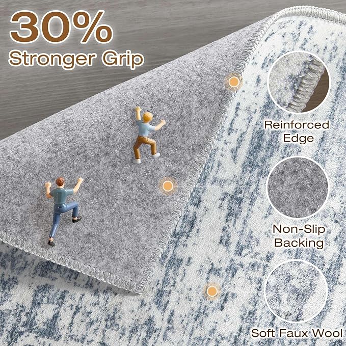 5x7 Area Rugs Living Room: Washable Large Neutral Blue Rug Abstract Soft Modern Stain Resistant Indoor Floor Non-Slip Carpet for Bedroom Nursery Kids Office Playroom Dining Room Under Table Home
